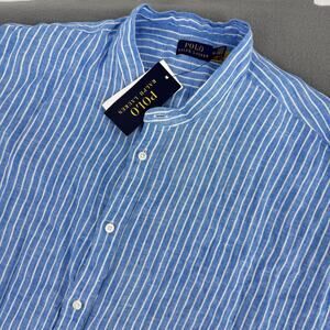Polo Ralph Lauren Shirt Womens 16 Blue Stripe Linen Dolman Tunic Button Up